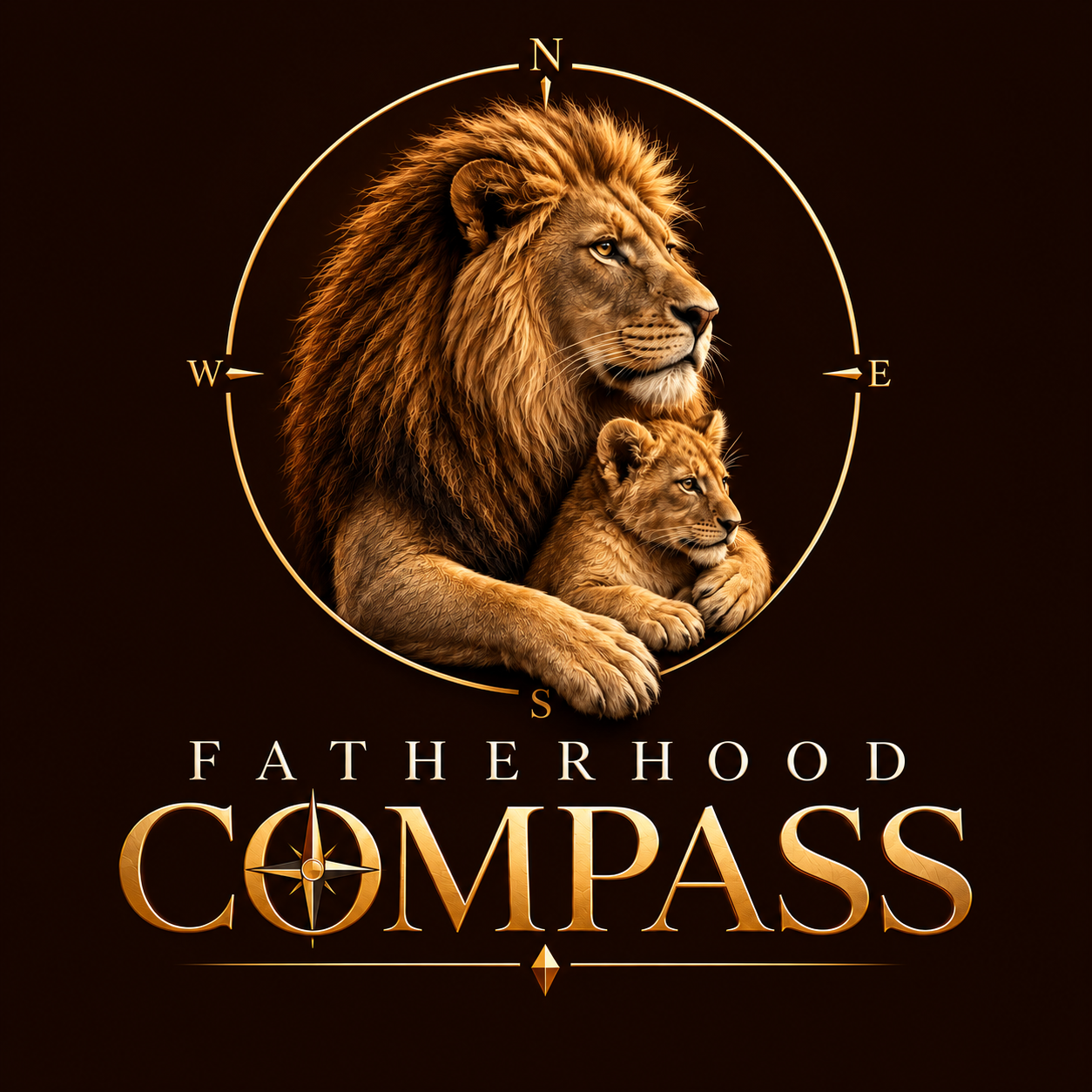 Fatherhood Compass lion-and-cub compass logo